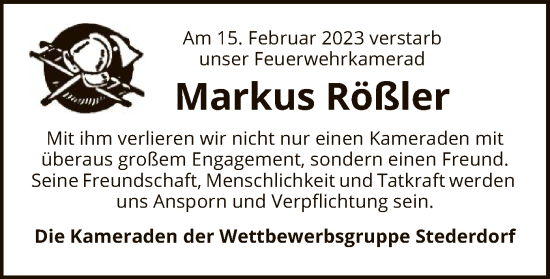 Traueranzeige von Markus Rößler von UEL