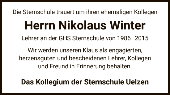 Traueranzeige von Nikolaus Winter von UEL