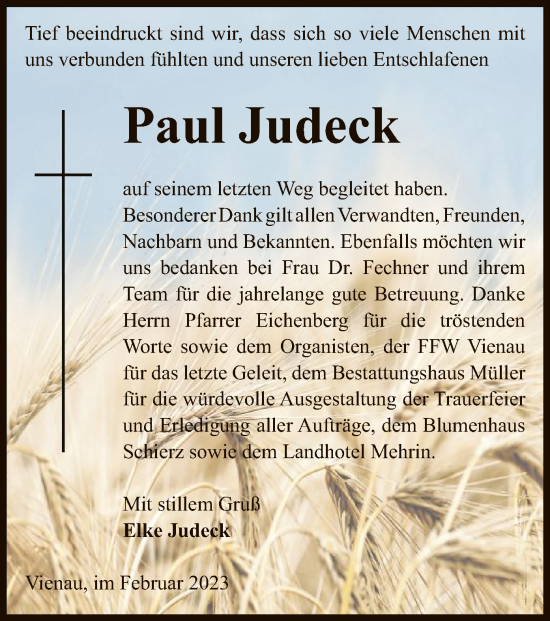 Traueranzeige von Paul Judeck von UEL