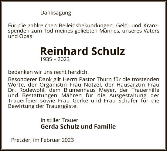 Traueranzeige von Reinhard Schulz von UEL