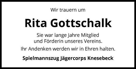 Traueranzeige von Rita Gottschalk von UEL