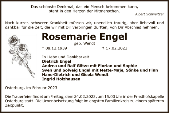 Traueranzeige von Rosemarie Engel von UEL