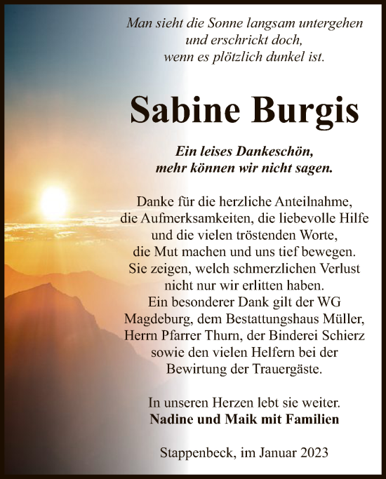 Traueranzeige von Sabine Burgis von UEL