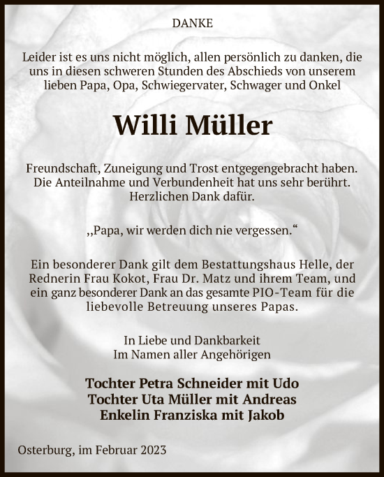 Traueranzeige von Willi Müller von UEL