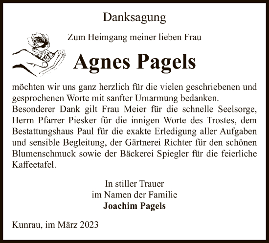 Traueranzeige von Agnes Pagels von UEL