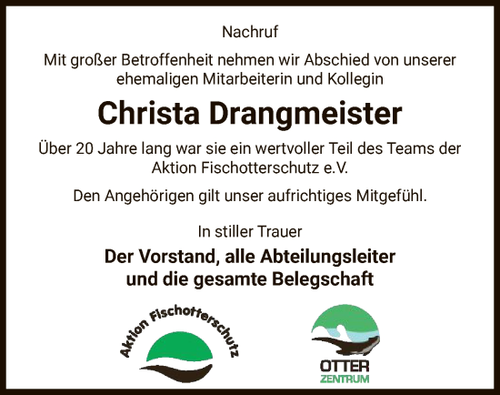 Traueranzeige von Christa Drangmeister von UEL