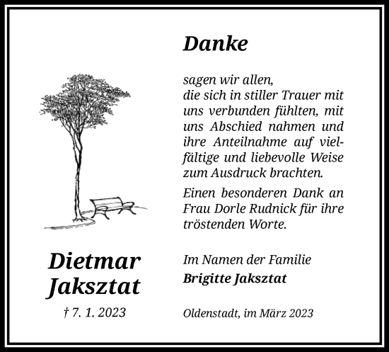 Traueranzeige von Dietmar Jaksztat von UEL