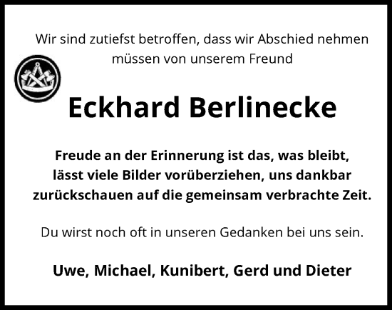 Traueranzeige von Eckhard Berlinecke von UEL