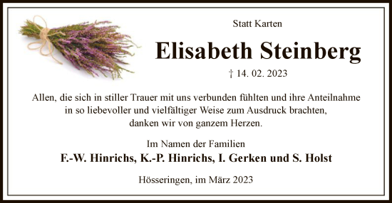 Traueranzeige von Elisabeth Steinberg von UEL