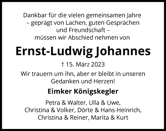 Traueranzeige von Ernst-Ludwig Johannes von UEL