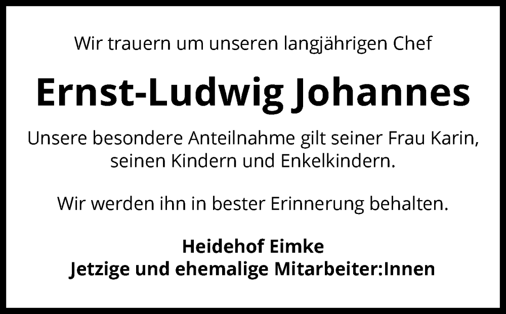 Traueranzeige für Ernst-Ludwig Johannes vom 18.03.2023 aus UEL