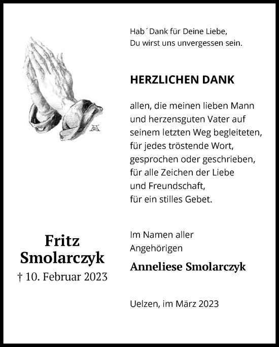 Traueranzeige von Fritz Smolarczyk von UEL