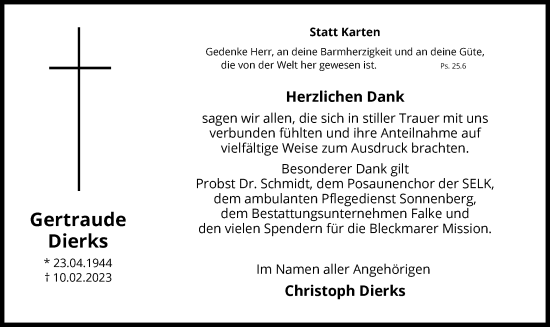 Traueranzeige von Gertraude Dierks von UEL