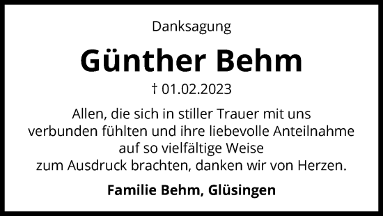 Traueranzeige von Günther Behm von UEL