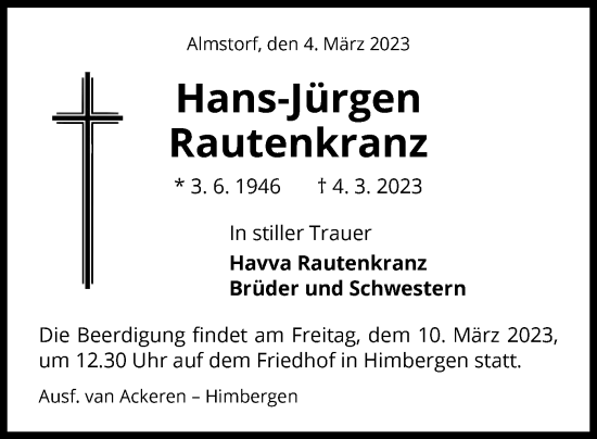 Traueranzeige von Hans-Jürgen Rautenkranz von UEL