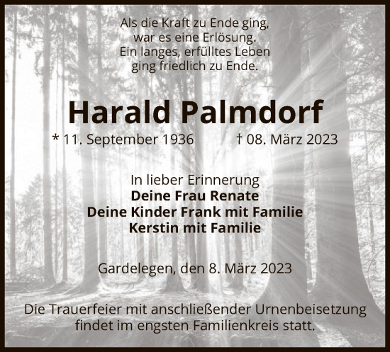 Traueranzeige von Harald Palmdorf von UEL