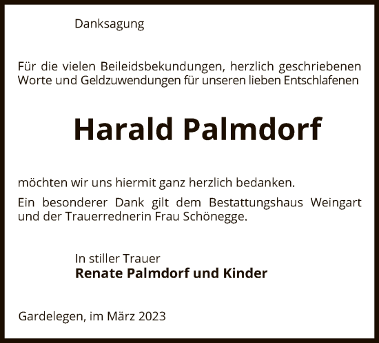 Traueranzeige von Harald Palmdorf von UEL