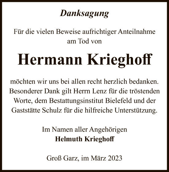 Traueranzeige von Hermann Krieghoff von UEL