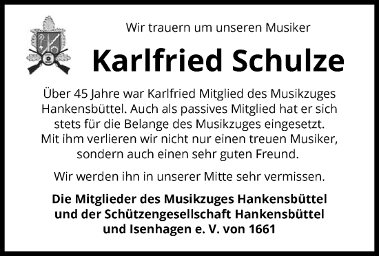 Traueranzeige von Karlfried Schulze von UEL