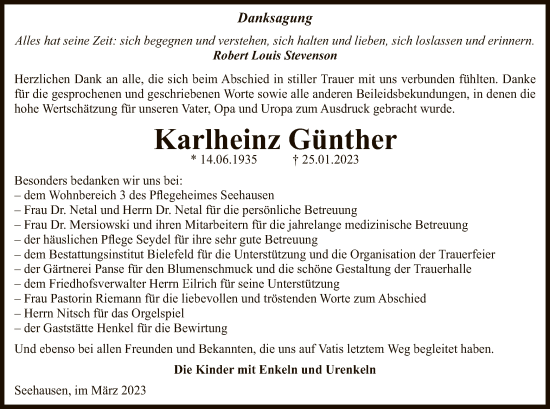 Traueranzeige von Karlheinz Günther von UEL