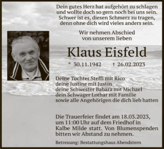 Traueranzeige von Klaus Eisfeld von UEL