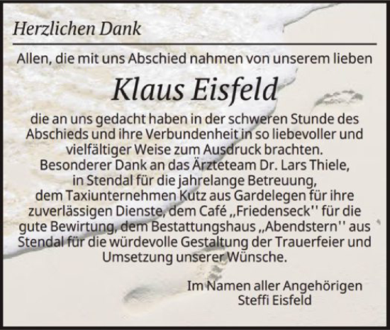 Traueranzeige von Klaus Eisfeld von UEL