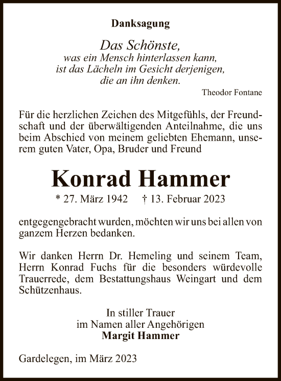 Traueranzeige von Konrad Hammer von UEL