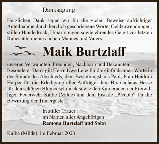 Traueranzeige von Maik Burtzlaff von UEL