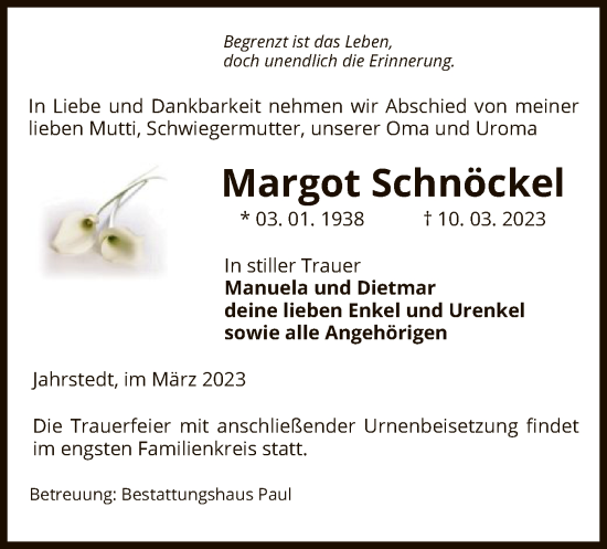 Traueranzeige von Margot Schnöckel von UEL