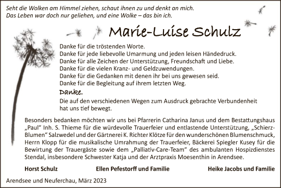 Traueranzeige von Marie-Luise Schulz von UEL