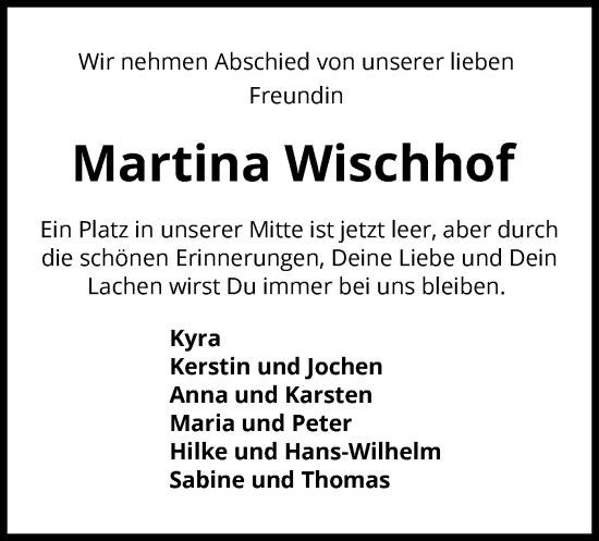 Traueranzeige von Martina Wischhof von UEL