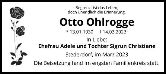 Traueranzeige von Otto Ohlrogge von UEL