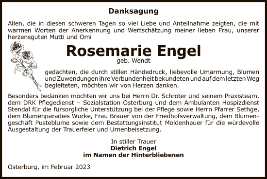 Traueranzeige von Rosemarie Engel von UEL