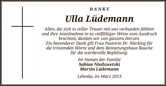 Traueranzeige von Ulla Lüdemann von UEL