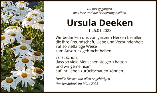 Traueranzeige von Ursula Deeken von UEL