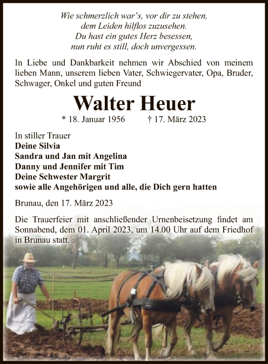 Traueranzeige von Walter Heuer von UEL