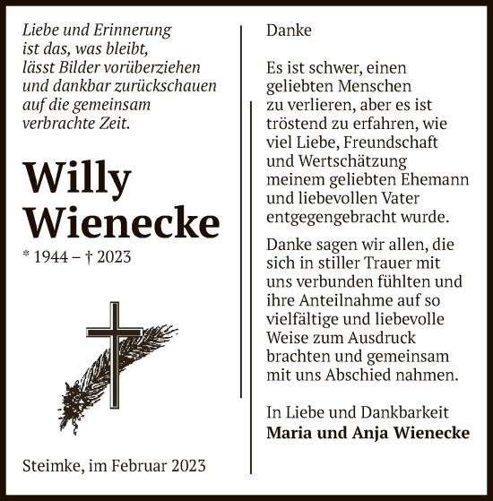 Traueranzeige von Willy Wienecke von UEL