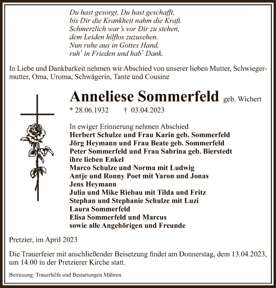 Traueranzeige von Anneliese Sommerfeld von UEL