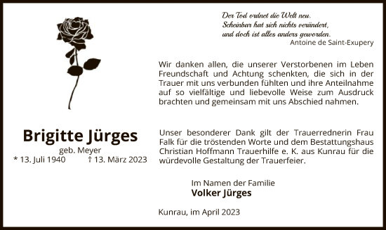 Traueranzeige von Brigitte Jürges von UEL