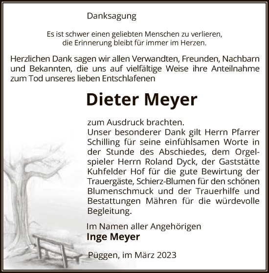 Traueranzeige von Dieter Meyer von UEL