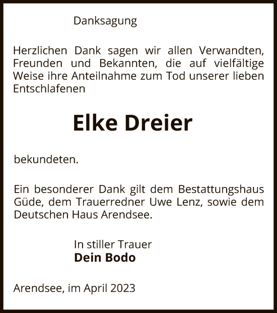 Traueranzeige von Elke Dreier von UEL