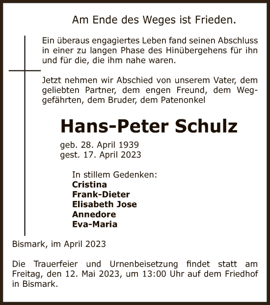 Traueranzeige von Hans-Peter Schulz von UEL