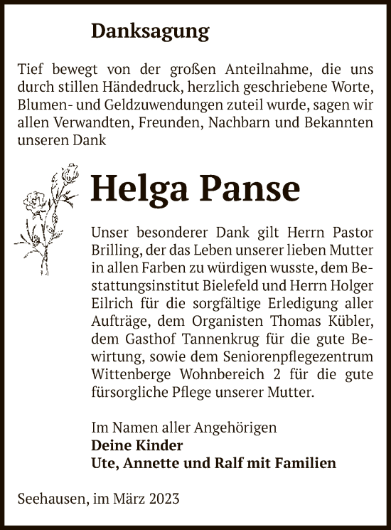 Traueranzeige von Helga Panse von UEL