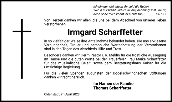 Traueranzeige von Irmgard Scharffetter von UEL