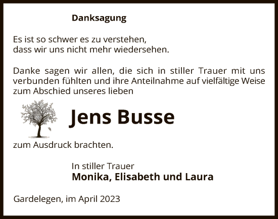 Traueranzeige von Jens Busse von UEL