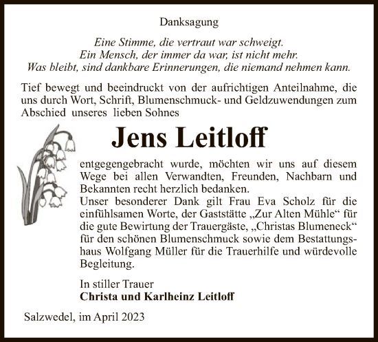 Traueranzeige von Jens Leitloff von UEL