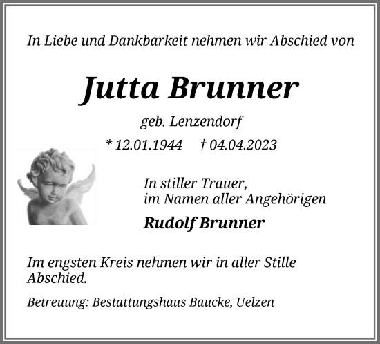 Traueranzeige von Jutta Brunner von UEL