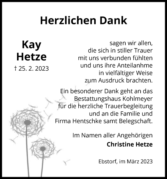 Traueranzeige von Kay Hetze von UEL