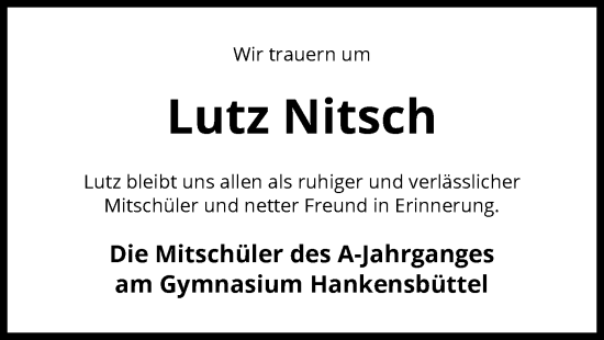 Traueranzeige von Lutz Nitsch von UEL