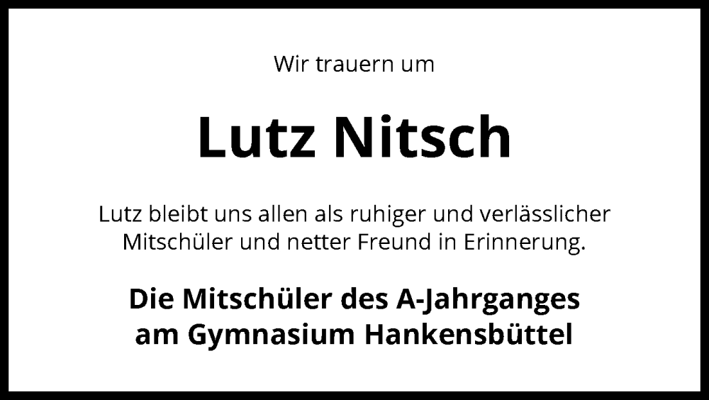  Traueranzeige für Lutz Nitsch vom 27.04.2023 aus UEL
